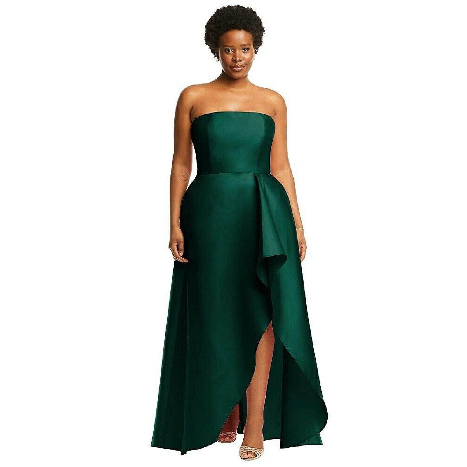 Alfred Sung Women's Strapless Satin High Low Dress, Hunter Green Size 18
